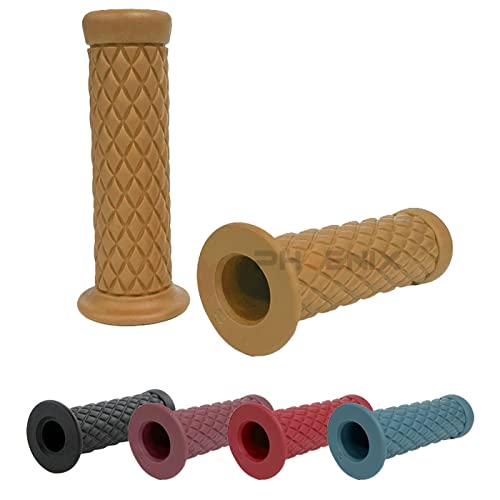 ヴィンテージ ハンドル グリップ 22mm 7/8 非貫通タイプ ラバー 左右セット 原付 スクーター バイク カスタム 汎用 ハンドルグリップ,イエロー