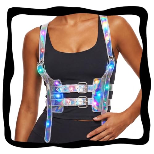 Nicute Light Up Harness Belt LED Body Harness Belt Rave Accessory Belts for Women (Laser Silver)