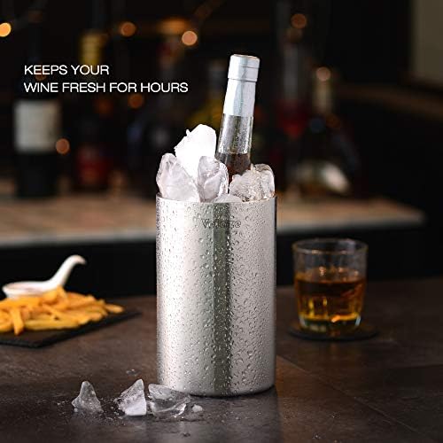 Velaze Ice Bucket, 1.5L Double Wall Bar Ice Bucket, Stainless Steel Double Wall Wine Cooler, Champagne Bucket for Home Bar, Champagne Beer Drinks Party Bar, Restaurant VLZ-IB01 Silver