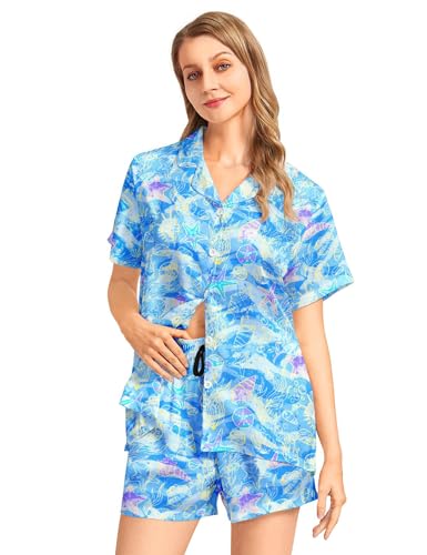 Image of Women's Pajama Sets Funny Pajamas for Women Set Comfortable 2 Piece Button Down Tops & Shorts Sleepwear Short Sleeve