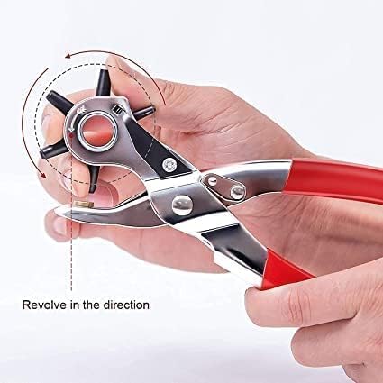 Image of Punch Hole Pliers: Metal Hand Tool with Revolving Heavy-Duty Puncher for Leather Craft, Belts, Watch Bands, Bags, Dog Collars and Fabric (Revolving Punch)