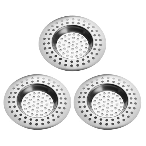 Stainless Steel Kitchen Sink Strainer Plug, Standard Strainer Drain Protector Hair/Food Catcher for Bathroom, Kitchen, Shower (External Diameter 7.7cm, Inner Diameter 4.5cm, Pack of 3)