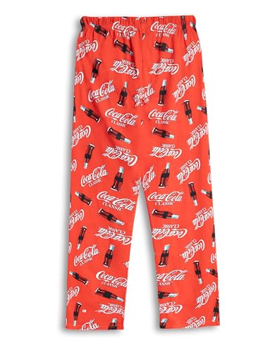 Coca-Cola Mens Red Logo Lounge Pants | Drawstring Casual Wear Bottoms for Lounging & Relaxing in Home2