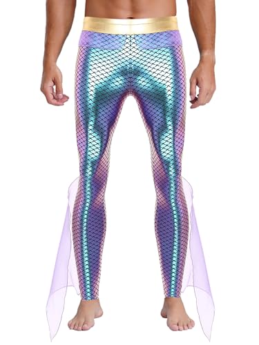 dPois Leggings De Sirena con Escamas De Pescado para Hombre Mallas Largas Pantalones Sin Pies Pantalones Deportivos para Fiestas Halloween Morado A 3XL
