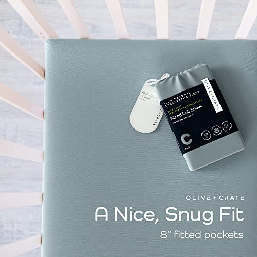 Olive + Crate Crib Sheets Luxury Eucalyptus Tencel | Naturally Organic Pure Ultra Soft And Breathable | Boys And Girls | Baby And Toddler | Deep Pockets | Basalt Blue #TOP3