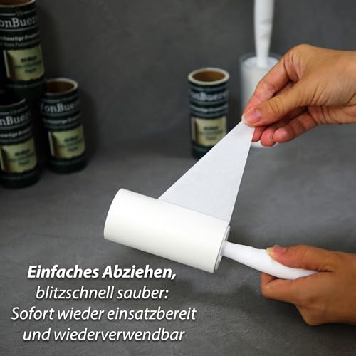 Fusselrolle Tierhaare 10 Rollen / 600 Blätter VonBueren | +2 Abroller + 2 Hüllen | Fusselrollen für Kleidung | Fusselbürste | Lint Roller | für Hunde und Katzen