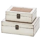 UPPER DECOR Rustic Ivory Decorative Storage Boxes with Lids Set of 2, Farmhouse Wooden Boxes for Home Decor, Keepsake Boxes Memory Gift Boxes for Living Room, Coffee Table, Entryway, Bedroom