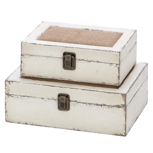 UPPER DECOR Rustic Ivory Decorative Storage Boxes with Lids Set