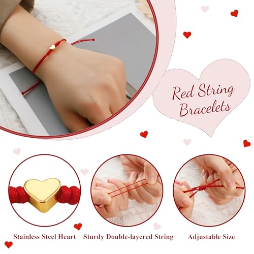 Red String Bracelet, Red Bracelets for Women with Gold Heart as Kabbalah Protection Jewelry, Handmade Mother Daughter Jewelry as Red Ribbon Week Gifts for Family Friends Girls4