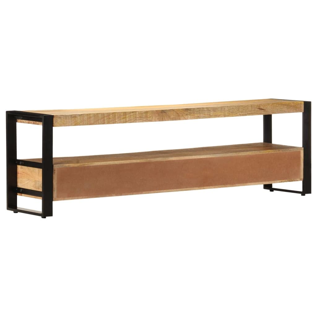 Meuble TV 150 cm Bois de Manguier Massif Rustique, Buffet Salon avec 3 Tiroirs, Armoire Média Moderne pour Téléviseur, Console Salle de Séjour Durable et Élégante