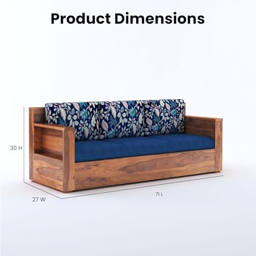 Image of Sheesham Wood 3 Seater Sofa Set with Cushion for Living Room Home Hall Wooden Sofa for Hotel Office (Honey Finish)