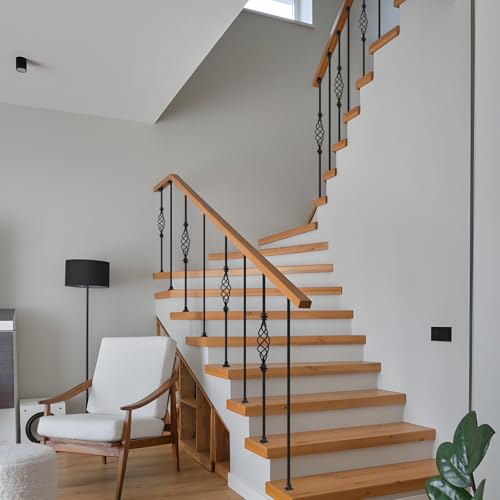 Zwinz 10 Pack Wrought Iron Balusters, 44" Decorative Stair Deck Railing with Balusters 20 Iron Shoes, Spindles for Staircase Interior Satin Black by Zwinz - Image 9