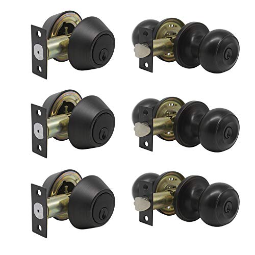 Probrico Entry Door Knob Lock Set and Double Cylinder Deadbolt Combination Set, Oil
