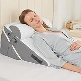 Sasttie Wedge Pillow Set for After Surgery, 2PCS Adjustable Bed Wedge Pillow Headboard with Memory Foam Neck Cushion – for Acid Reflux, Sleeping, Neck & Back Support, Dark Grey & White
