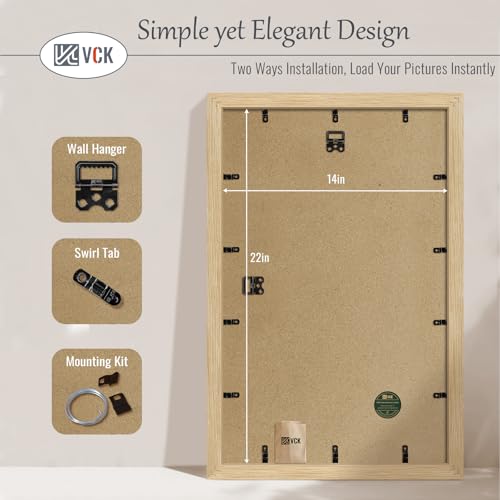Image of VCK 14x22 Frames 3 Pack, Natural Poster Frame MDF Wood with Polished Plexiglass, Wall Mounting Horizontal & Vertical Display