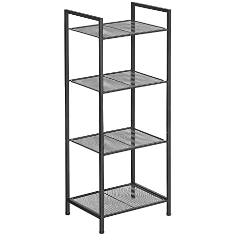 SONGMICS Badezimmerregal aus Metall, Küchenregal, 4 Ebenen, Badregal, Standregal, Pflanzenregal, erweiterbar, verstellbare Ablagen Cover