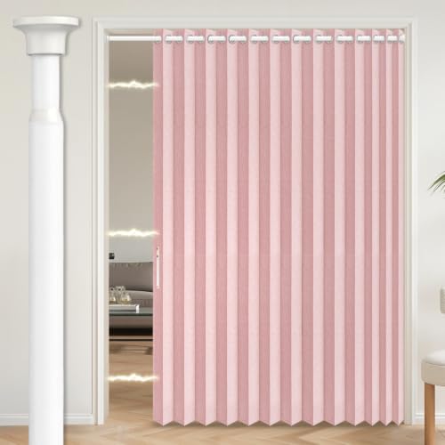 Image of AJAZZ Blackout Magnetic Door Curtain with Curtain Rods Adjustable 28-63 inch Long, Patio Door Curtain Invisible for Bedroom Living Room Accordion Doorway Set, 1 Pack, W72 x L80 in, Pink