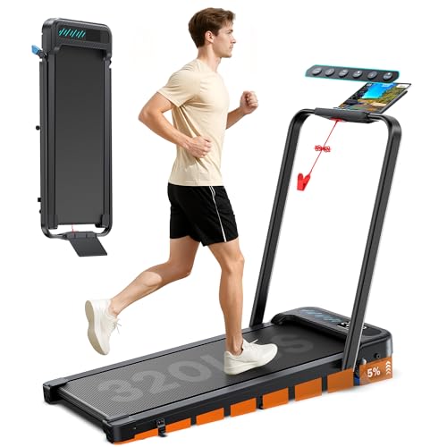 Image of WELLFIT Foldable Treadmill with Handlebar, 320LB Capacity Walking Pad for Home Office, Under Desk Folding Treadmills with Incline, Portable Folding Running Machine with App Control & 36 inchx16 inch Belt