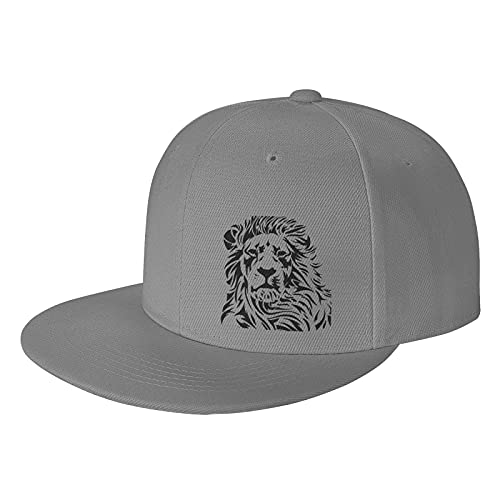 Lion Snapback Hat for Men Adjustable Bill Flat Brim Hip Hop Baseball Cap Fashion Dad Trucker Hats Unisex Women Outdoor Athletic Gray Animal caps