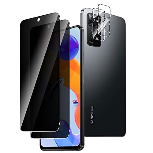 Oukesa Verre Trempé Anti-Espion pour Xiaomi Redmi Note 11 Pro 5G + Caméra Arrière Protecteur [2+2 Pièces][9H Dureté][Anti-Spy] Ultra Résistant Privacy Film Protection Écran Cover