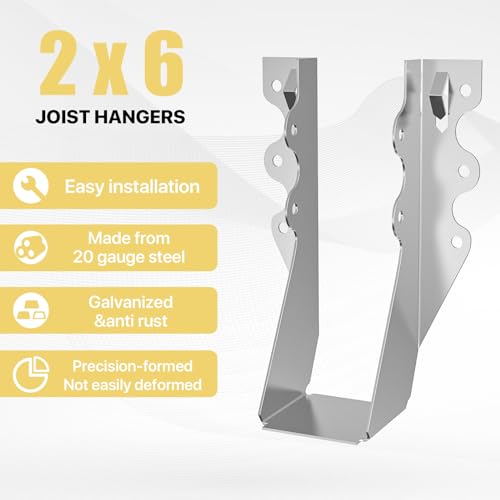 50 pcs 2x6 Joist Hanger,LU26 18 Gauge Double Shear Face Mount Joist Hanger,Hurricane Ties for Rafters Tie Brackets Great for Floor Deck and Ceiling Joists by Chenteel - Used condition - Image 4