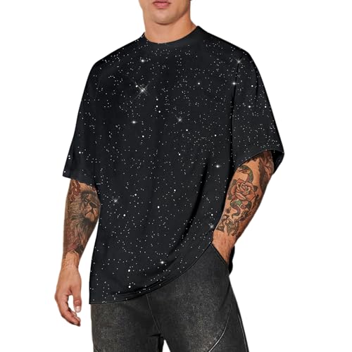 Weiyuqi Oversized Sparkly Sequin Shirts for Men Sparkly Bling Tshirts Trendy Loose Casual Basic Tees Streetwear Baggy Tops