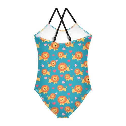 senya Girls Swimsuits One-Piece Swimwear Tie Bathing Suit Beach Summer Round Neck 9-10T Lion Heart Pattern2