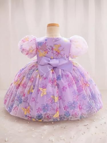 Image of Niren Enterprise Baby Girls Fit And Flare Knee Length Gold Foil Butterfly Puff Sleeve Bowknot Princess Gown Dress for Special Occasions