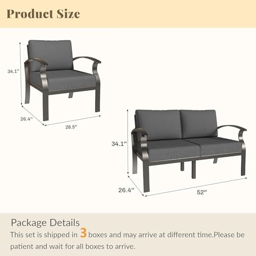 Trumbeak Aluminum Patio Furniture,4 Pieces 6 Seats Metal Modern Outdoor Furniture,Outdoor Sectional Sofa w/5.1" Cushions for Patio,Backyard,Grey