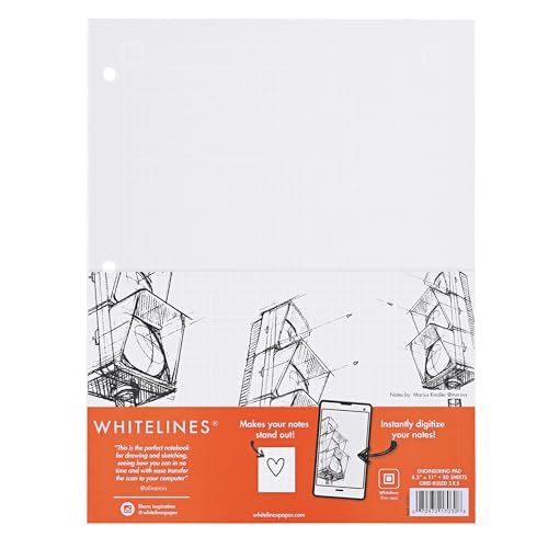 ROARING SPRING Whitelines Engineering Pad, Digitally Download Your Notes with FREE App, Premium Gray Paper, 8.5" x 11" 80 Sheets