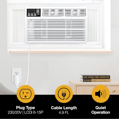 Image of Whirlpool 18,000 BTU Window Air Conditioner with Dehumidifier, Timer, White | 230V, Remote Control, 3 Speeds, 24H Timer for Large Rooms up to 1000 Sq. Ft., Bedroom, Living Room, Apartment