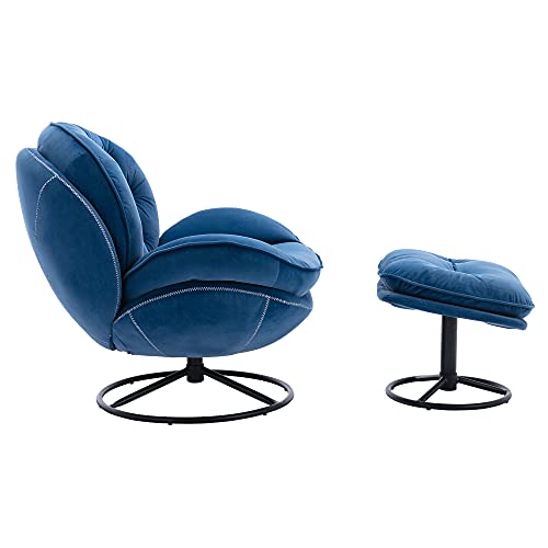 Homsof Velvet Swivel Accent Ottoman Set, Modern Chaise Lounge With Footstool, Comfy Armchair Tv Chairs With Metal Legs, One Size, Blue #TOP6