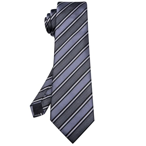 Image of Hi-Tie 63 inches Striped Paisley Extra Long Ties for Men Silk Necktie with Lapel Pin Tie Clip Big and Tall Men Formal Wedding