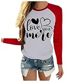AMDOLE T-Shirt DéContracté Ample pour Femmes Saint Valentin t'aime Plus De Lettres Chemisier Imprimé Haut T-Shirt à Manches Raglan
