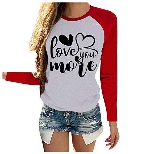 Camiseta para mujer, manga Raglan San Valentín, estampado de letras de día, blusa, larga, blusa, modelo cómodo y elegante, gris, L