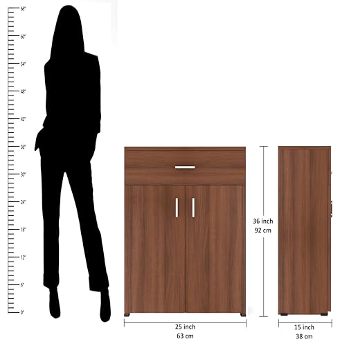 Image of FURNIFLIX Engineered Wood 1 Drawer and 4 Shelves Shoe Rack for Living Room Office Home Hall Wooden Shoe Cabinet Furniture - Walnut Finish