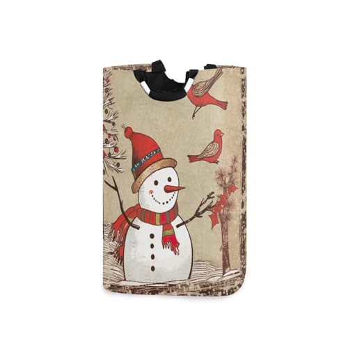 Jihqo Laundry Hamper Basket Christmas Snowman Collapsible Nursery Storage Bin Waterproof Clothing Baskets for Home Bedroom Bathroom Washing Room