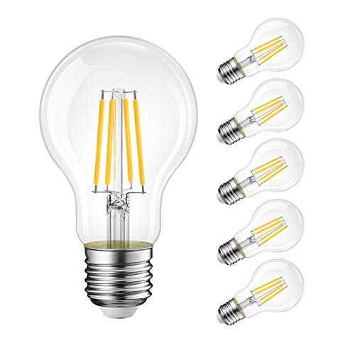 LVWIT 10.5W E27 Filament LED Glühfaden A60, 2700K Warmweiß, Ersatz für 100W Glühlampe, ultrahell 1521 lm, nicht dimmbar, Rustikalampe in Kolbenform, Filamentstil klar (6er Pack)