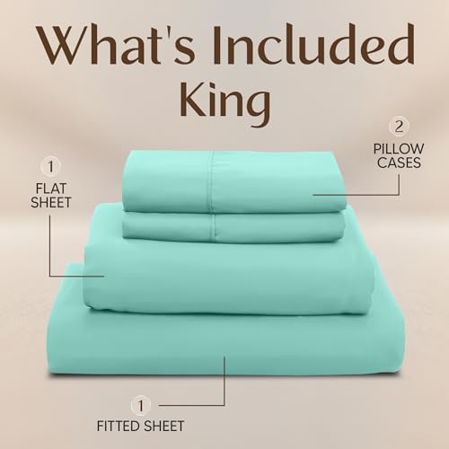 Image of Utopia Bedding King Bed Sheets Set - 4 Piece Bedding - Brushed Microfiber - Shrinkage and Fade Resistant - Easy Care (King, Spa Blue)