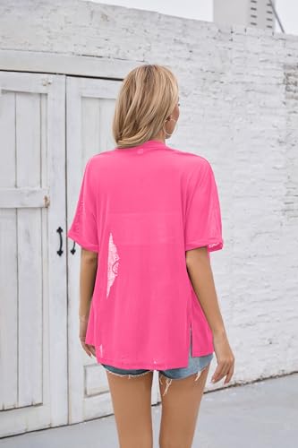 Image of Iandroiy Women's Lightweight Open Front Cardigans Casual Short Sleeve Blouse Tops