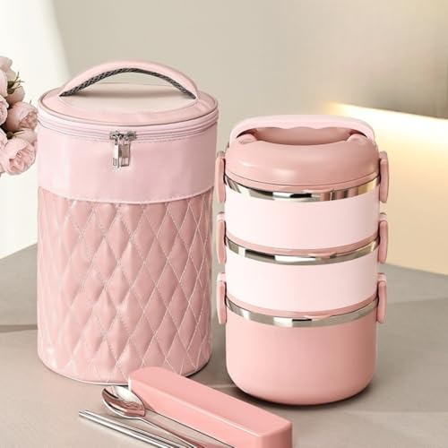 Livmorx お用 保温袋食器ランチジャー 大人 女性 男性兼用 通勤 通学おべんとう箱 弁当バッグ付き お箸とスプーン付き 真空断熱 こども 保温弁当箱 二段 三段 アウトドア弁当箱 保温を送る (B,2500ml)
