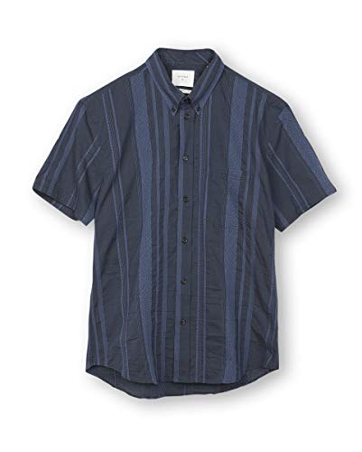 Billy Reid Men's Standard Fit Short Sleeve Button Down Tuscumbia Shirt, Navy Textured Stripe, X-Large