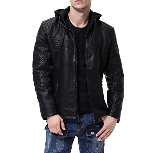 Veste en cuir pour hommes chaud et imperméable blouson d'hiver avec capuche
