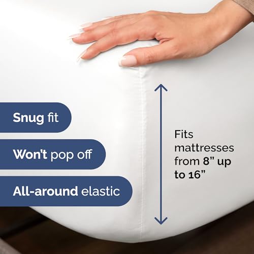 Image of Split California King Bed Sheet Set - 5 Piece Split Cal King Sheets - White | Ultra-Soft, Breathable & Cooling - Comfy, Wrinkle & Fade Resistant - Fits 8 inch to 16 inch Inch Mattress with Deep Pockets