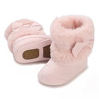 E-FAK Baby Boy Girl Boots Newborn Shoes Winter Snow Bowknot Anti-Slip Soft Sole Warm Infant Toddler Prewalker Booties(0-6 Months, B/Pink)