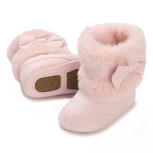 E-FAK Baby Boy Girl Boots Newborn Shoes Winter Snow Bowknot Anti-Slip Soft Sole Warm Infant Toddler Prewalker Booties(12-18 Months, B/Pink)