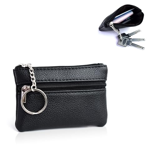 Dreamil Funda de piel para llaves con 2 compartimentos separados, mini llavero, 11,5 x 7,5 x 1 cm, estuche para llaves para mujer y hombre, unisex, color negro