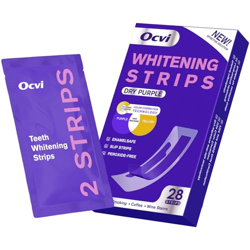 Purple Teeth Whitening Strips - Upgraded No-Residue Formula - Teeth Whitening Strips - Purple Whitening Kit - Enamel Safe & Low Sensitivity - Non-Slip Dry Strip Technology (28 Count (Pack of 1)