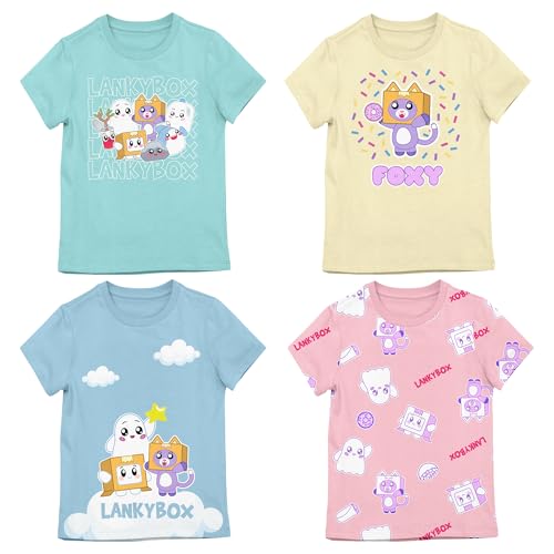 Lanky Box Confetti Clouds & Character Art Girl's 4-Pack Crew Neck Short Sleeve T-Shirt Set