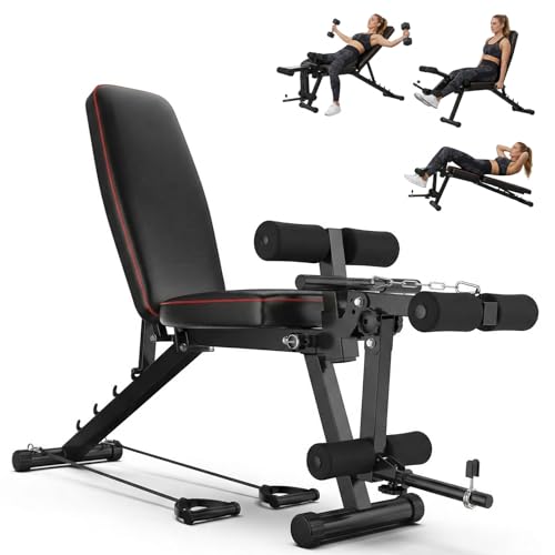 GTYMTTX Banco de Musculacion Ajustable, 200KG Banco Pesas Plegable con Extensión de Piernas, Banco Abdominales para Entrenamiento Completo y Gimnasio en Casa